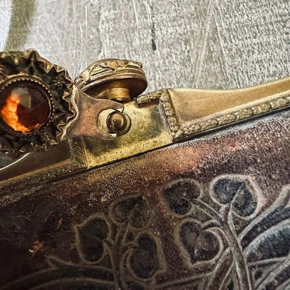 Amity Vintage Antique Leather Tooled Wallet Pouch Bag